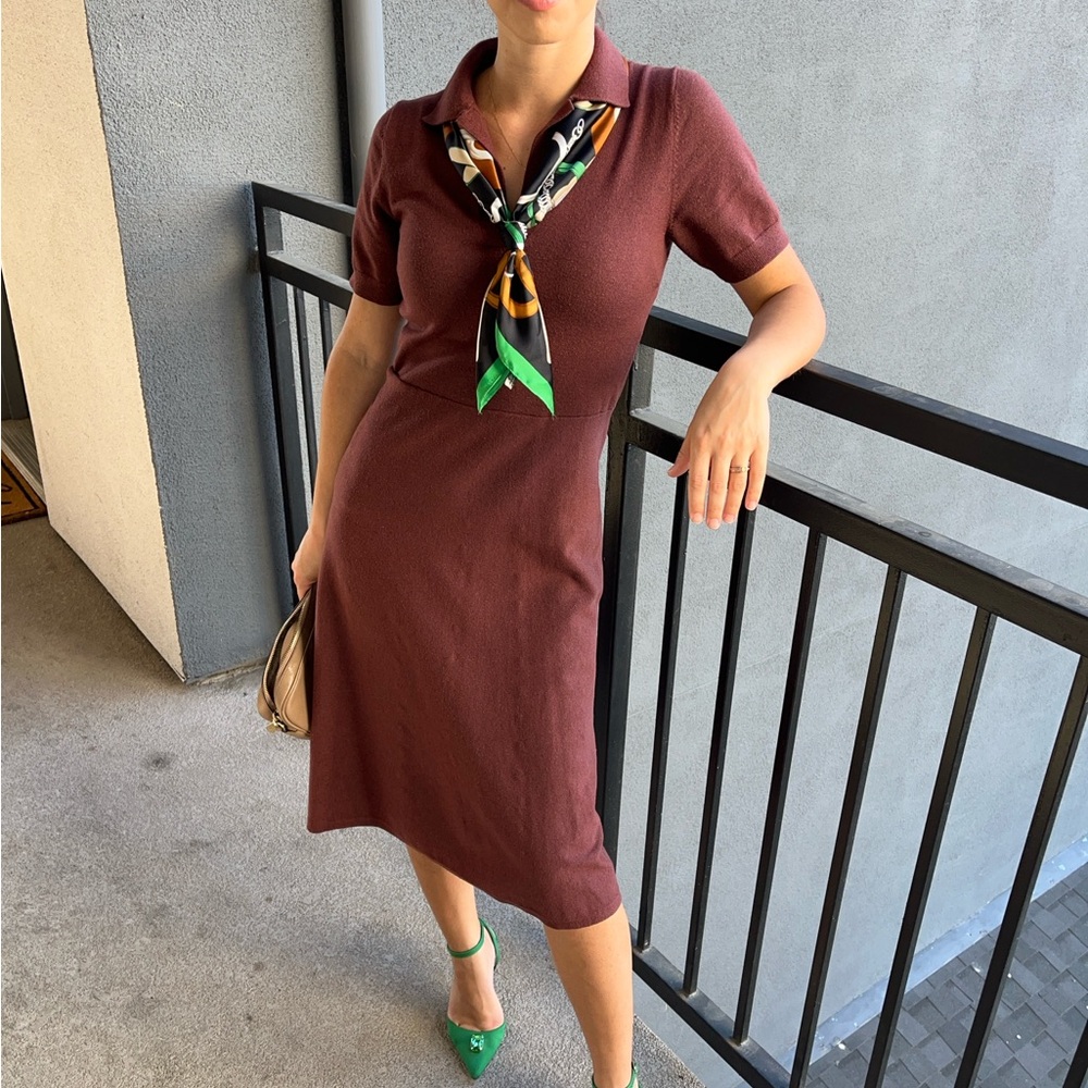 Brown Polo Sweater Fall Midi Ann Taylor dress